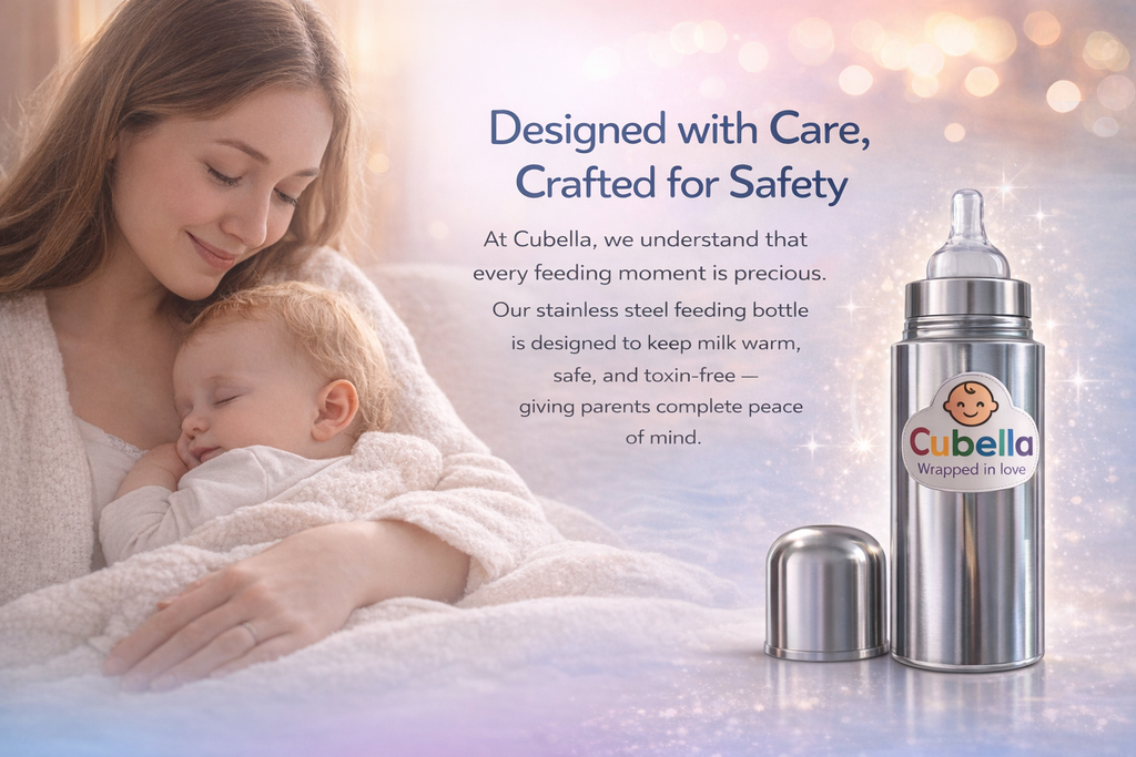Cubella Stainless Steel Baby Feeding Bottle with Cap – Milk & Water Storage Bottle (Silver)